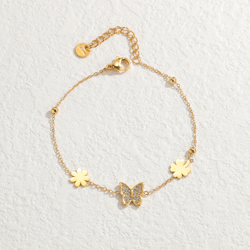 1 Piece Simple Classic Style Butterfly Shape Stainless Steel  Gold Color Women's Charm Bracelet h5 